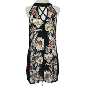 Band of Gypsies Women Sleeveless Floral Shift Dress Boho Fairy Black X-Small
